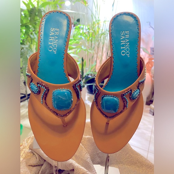 FRANCO SARTO TURQUOISE WEDGE SANDAL - Picture 2 of 5